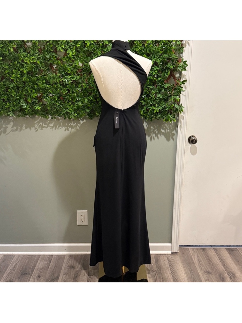 NWT- Keep It Interesting Black Asymmetrical Cutout Halter Dress - Picture 9 of 13